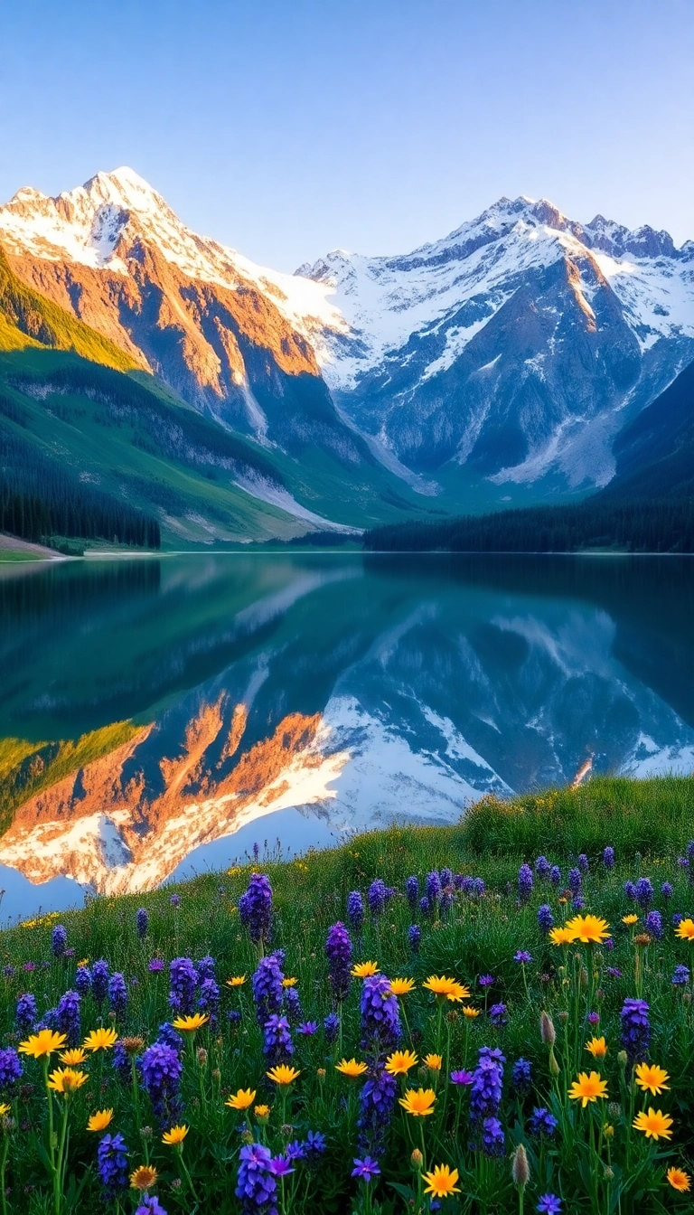 HD iPhone AI Spring Mountain Reflection Elegant Wallpaper Copyright-Free Stock Photo